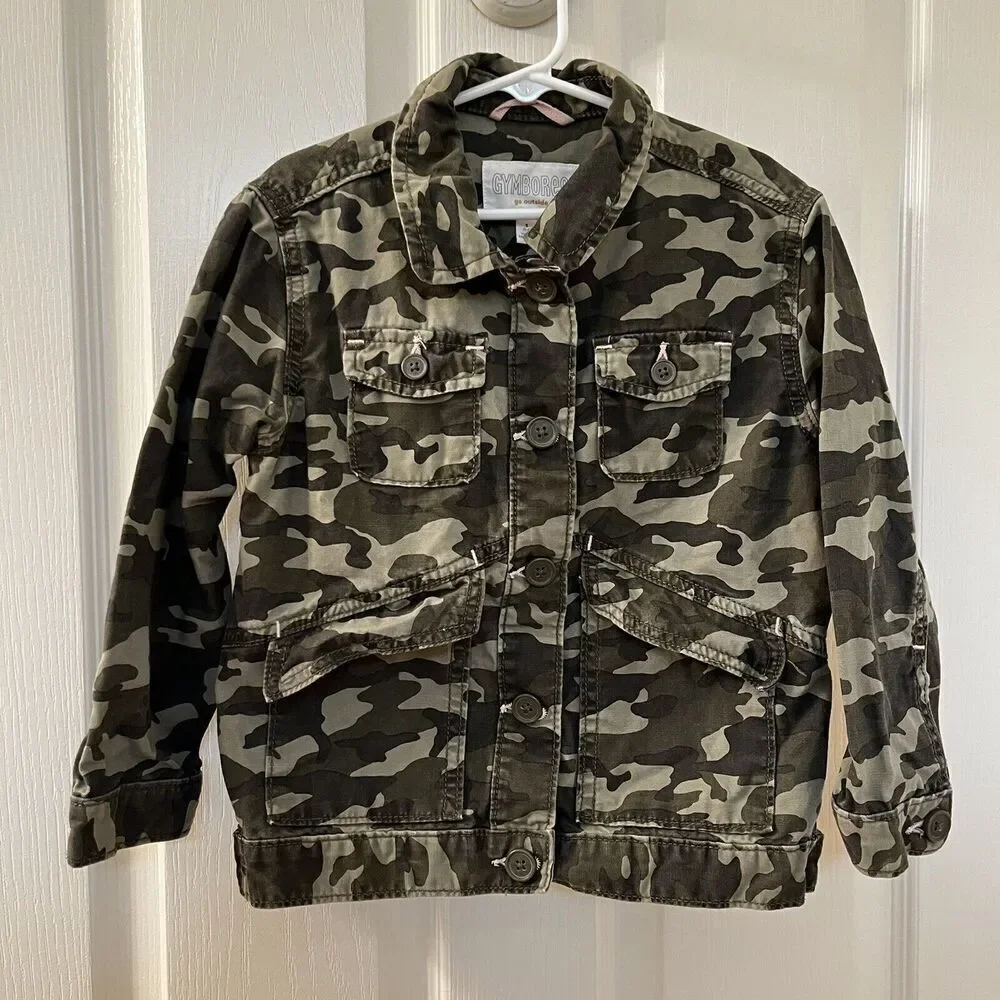 Gymboree Hello Sunshine Embroidered Camo Utility Jacket Girls Size Small 5-6